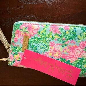 Lilly Pulitzer Pink and Green Floral Wristlet